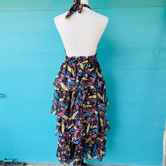 MEET ME IN SANTORINI FLORAL HALTER TIERED RUFFLE FOREST FAIRY MAXI DRESS SIZE XS - Picture 13 of 15